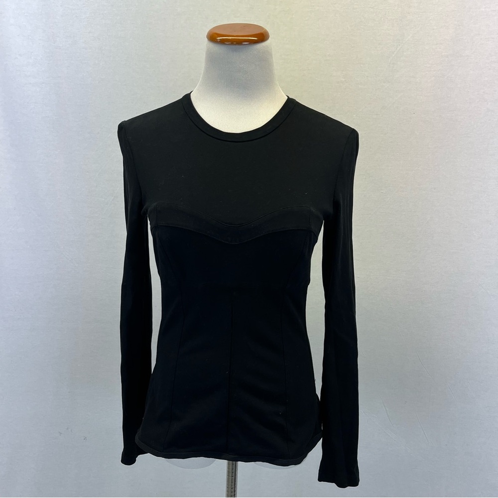 Proenza Schouler Black Cotton Blend Stretch Back Zip Long Sleeve Top Sz. M